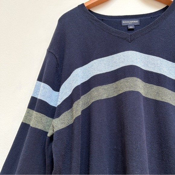 Banana Republic Men’s Cotton Striped Pullover Navy V Neck Sweater, Size XL - Picture 3 of 12